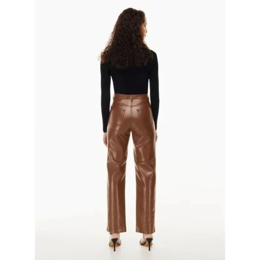 NWOT Aritzia WILFRED Melina Cognac Brown Vegan Leather Trousers Pants Size 6 - Picture 4 of 13